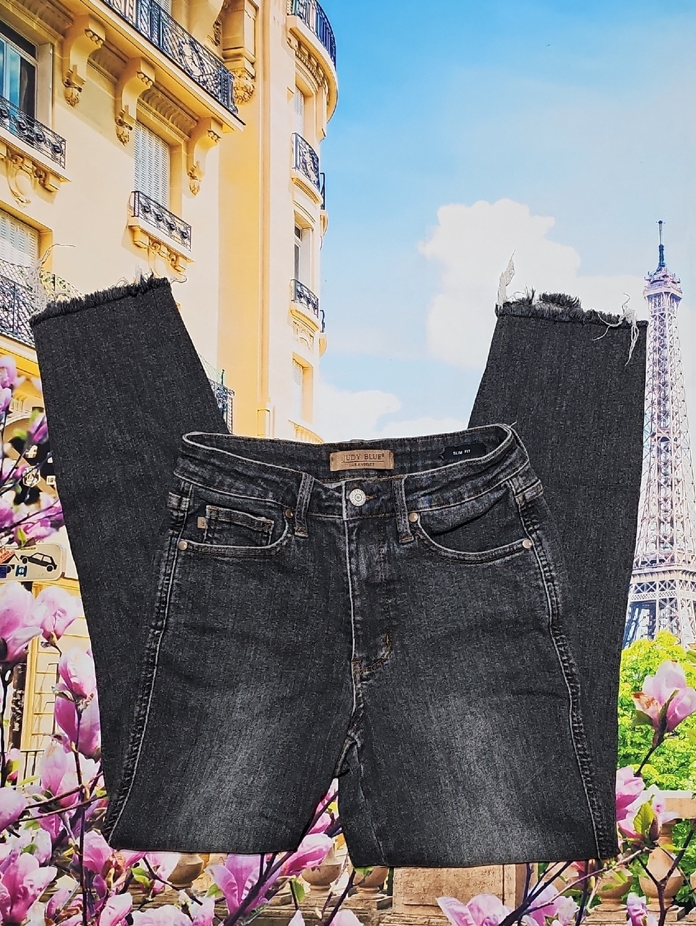 Judy Blue Black Distressed Slim Fit Raw Hem Jeans Size 3/26 - Picture 1 of 6